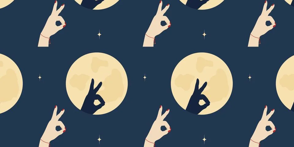 Shadow rabbit made of human hand fingers with full moon Mid Autumn Festival Stock Illustration