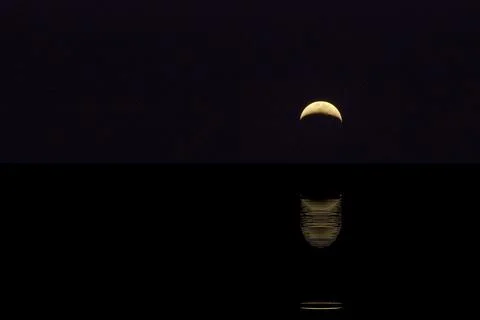 Shadow reflected the moon on the water surface. Stock Photos