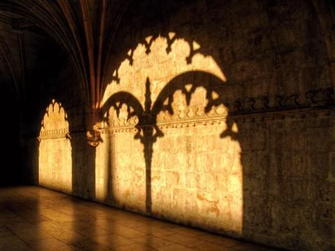 Shadow Silhouette of the Gothic Architecture during Sunset in Lisbon in Portugal Stock Photos
