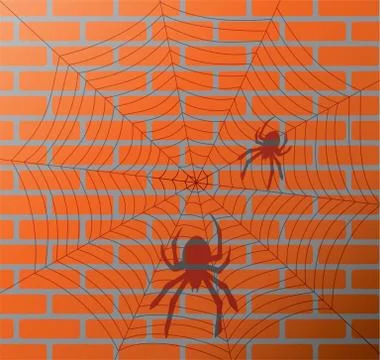 Shadow of spiders and web on a brick wall Stock Illustration