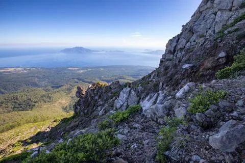 Shadow from the summit of mount Egon Stock Photos