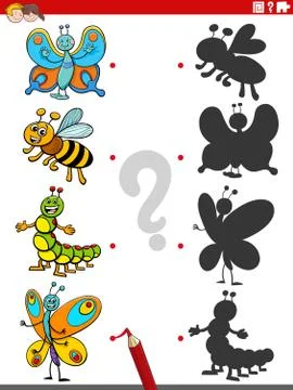 Shadow task with comic insect characters Ilustração Stock