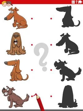 Shadow task with funny comic dogs characters Cartoon illustration of match... Stock Photos