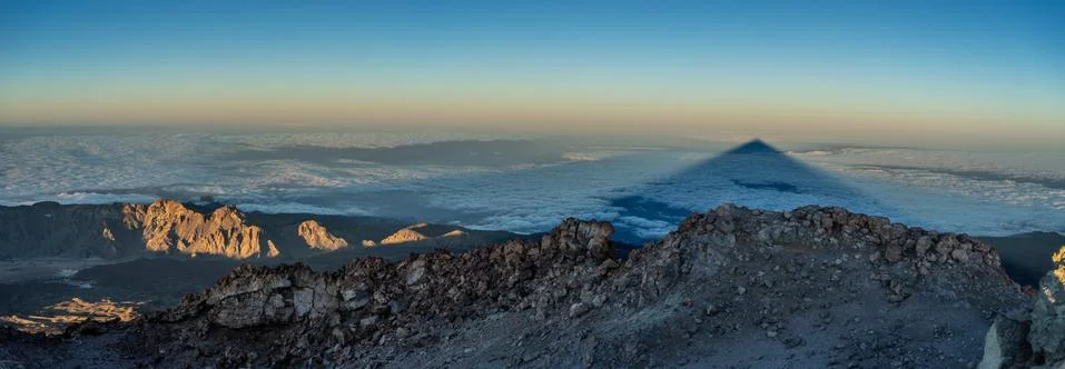 Shadow of the Teide volcano from the summit Stock Photos