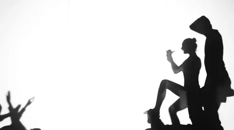 Shadow theater group performing on stage Stock Footage 55564170
