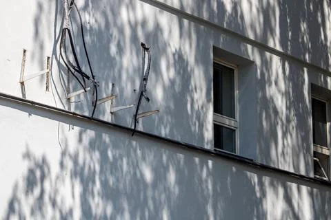 Shadow from tree on gray wall of building Stock Photos