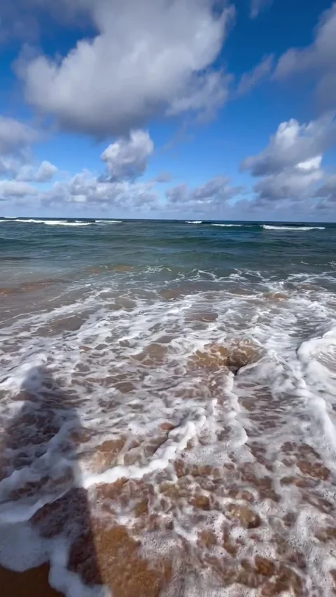Shadow Walking on Kauai Beach Slow Motion Tropical Minimal Lifestyle Scene Stock Footage 332076462