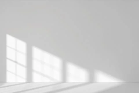 Shadow of Window and Sunlight on Empty Room White Wall and Floor. 3d Renderin Illustrazione stock