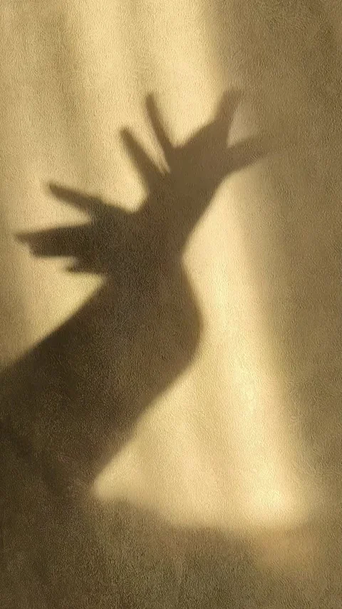 Shadow of a womans hand on the wall due to sunlight. The concept of beauty Stock Footage 326122804