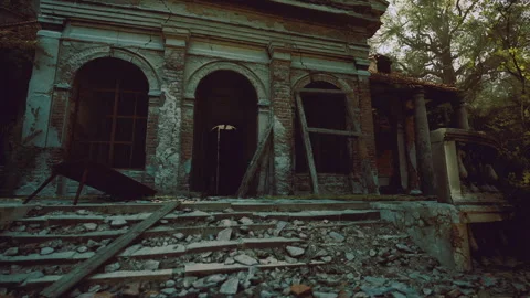 Shadowed neoclassical facade United Kingdom boarded entrance scene Video stock 339624466