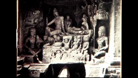 Shadowed Temple Carvings Stock Footage 277976363