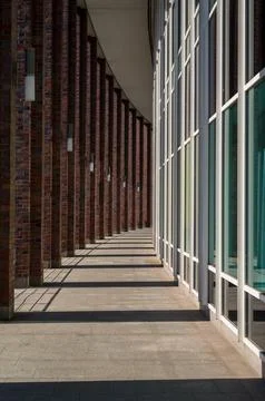 Shadows Along the Brick Arcade Stock Photos