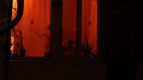 Shadows behind curtain Stockbeeldmateriaal 72984954