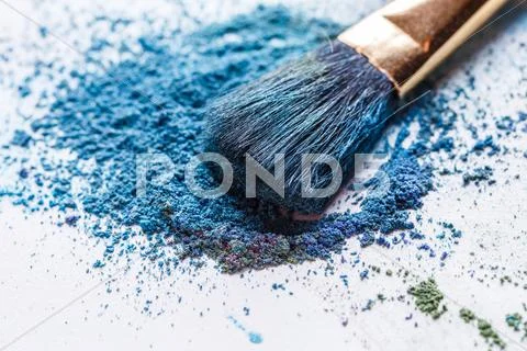 Shadows of blue-green color with brush on white background Stock Photos