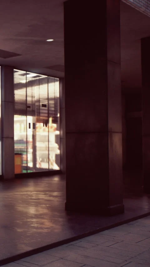Shadows cast by columns in a modern building with glass facade Stock Footage 341963395