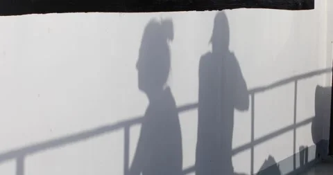 Shadows of a couple on ferry wall in bright afternoon sun. Stock Footage 320028531