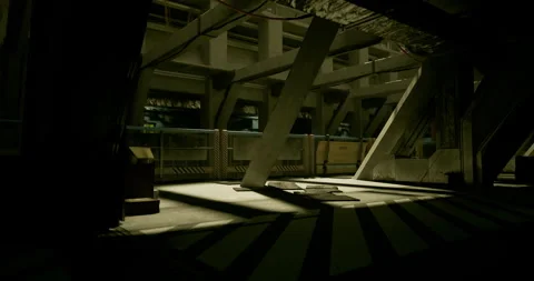 Shadows dance across the industrial space illuminated by low light Stock Footage 308670150