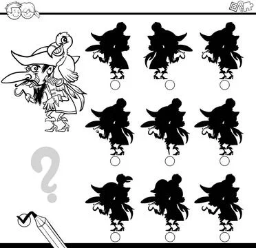 Shadows differences with pirate Black and White Cartoon Illustration of Fi... Stock Photos