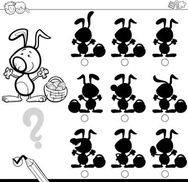 Shadows with easter bunny for coloring Black and White Cartoon Illustratio... Stock Photos