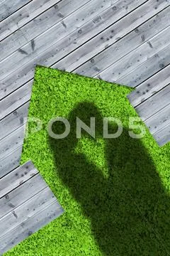 Shadows of embracing couple on wooden boards representing a house Stock-Fotos