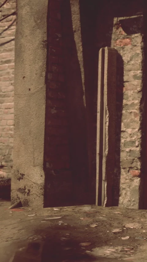 Shadows falling on an old brick wall in a narrow alley during daytime Stock Footage 335358164