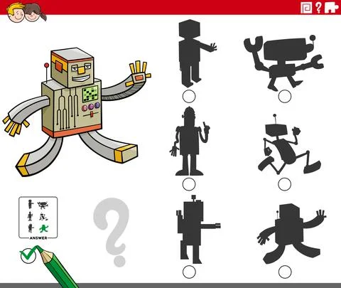 Shadows game with cartoon robots characters Stock Illustration