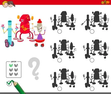 Shadows game with happy robots Stock Illustration