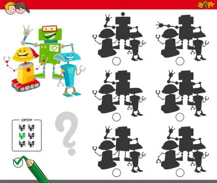 Shadows game with robot characters Stock Illustration