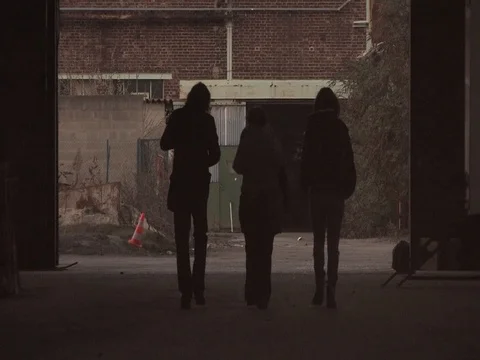 Shadows leaving a warehouse Stock Footage 71231626