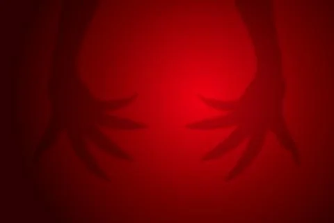Shadows of a monster evil hands on a red background Stock Illustration