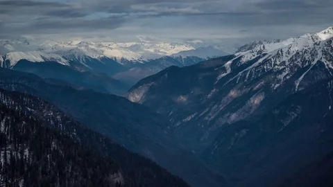 Shadows moves on mountains. Perspective medium shot Stock Footage 83694388