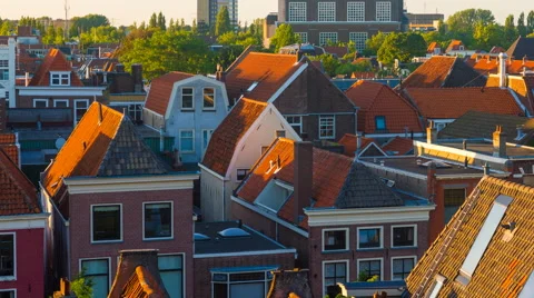 Shadows moving over roofs of old houses, Leiden, Holland, The Netherlands Stock-Footage 49772134