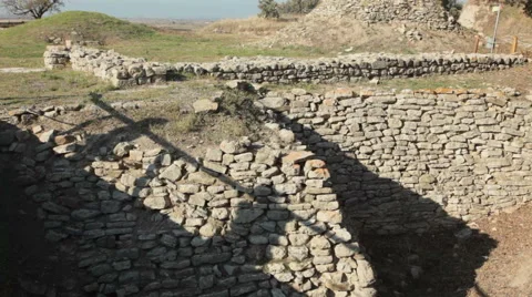 Shadows passing Walls of Troy world heritage site Stock Footage 46499467