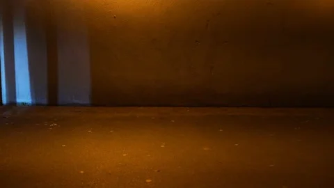 Shadows from people in the underpass, subway. red light from lamps. night city 库存影片 234429683