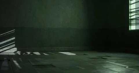 Shadows play on a concrete floor in an empty room with green light Stock Illustration