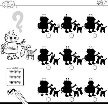 Shadows with robots coloring book Stock Illustration