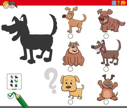 Shadows task with cute dog characters Cartoon Illustration of Finding the ... Stock Photos
