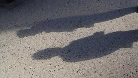 Shadows of Two People Walking on Sunlit Concrete Surface Stock Footage 336013863