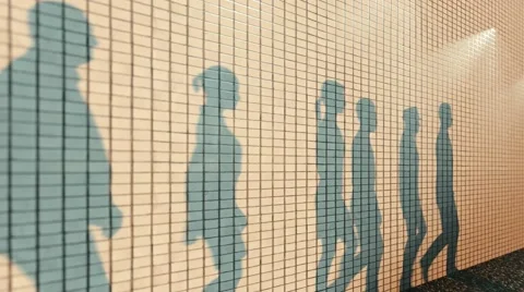Shadows of walking people on the wall Perspective Stock Footage 57321940