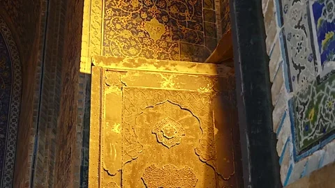 Shah Abbas Mosque wall and doorway ornament - Religious Decor and Islamic Craft Stock Footage 339811725