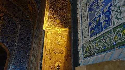 Shah Abbas Mosque wall and doorway ornament - Persian Design and Golden Pattern Stock Footage 339811730