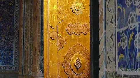 Shah Abbas Mosque wall and doorway ornament - Religious Decor and Persian Tiles Stock Footage 339811774