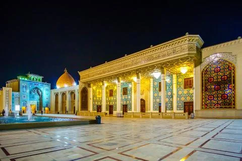 Shah-e-Cheragh Shrine by night in Shiraz, Iran Stock Photos
