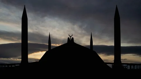 Shah Faisal Mosque at Sunrise, Time Lapse with Fast Clouds, Islamabad, Pakistan Stock Footage 130587888