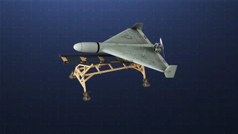 Shahed-136 Drone Specifications Diagram – Military UAV 3D Render Video stock 332139341