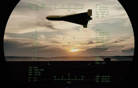 Shahed attack drone tracked by an air defense targeting system during fligh.. Stock Photos