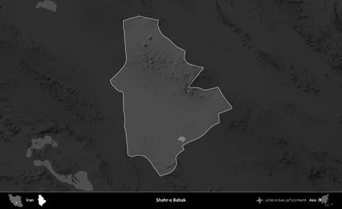 Shahr-e Babak highlighted, Iran. Grayscale Stock Illustration