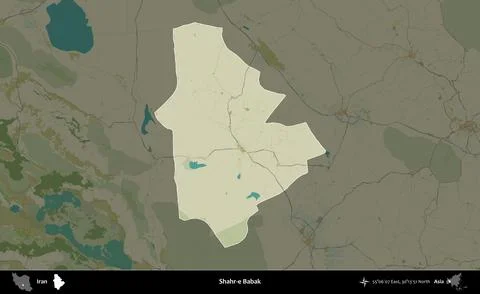 Shahr-e Babak highlighted, Iran. Topographic Humanitarian Stock Illustration