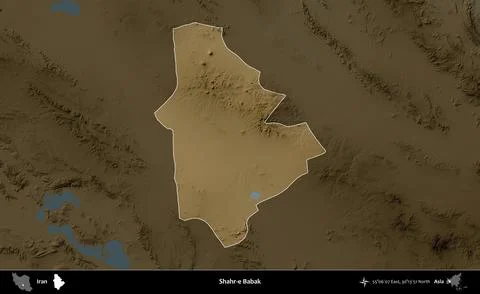 Shahr-e Babak highlighted, Iran. Physical Stock Illustration