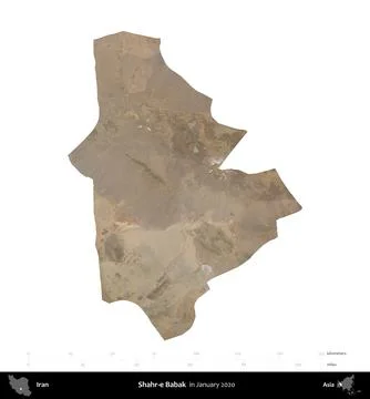 Shahr-e Babak, Iran, isolated on white. Satellite image. January 2020 Stock Illustration